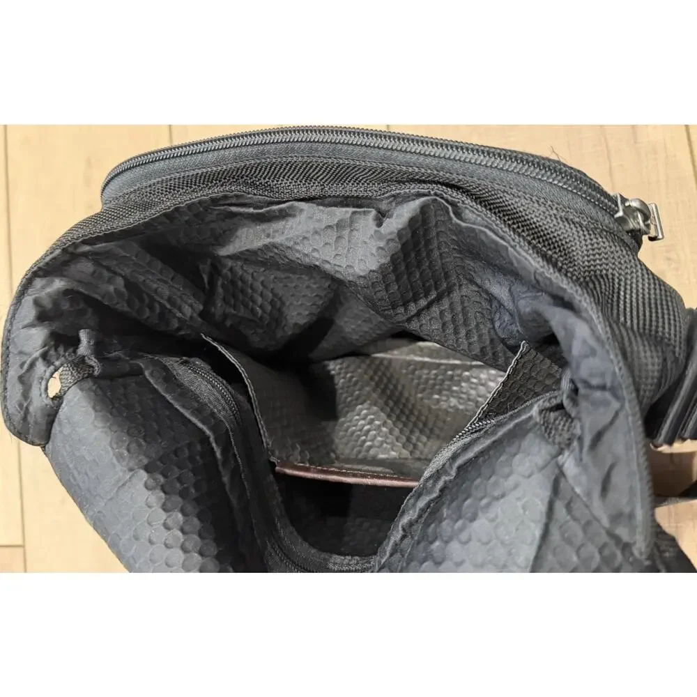 TUMI Alpha Ballistic Nylon Messenger Crossbody Laptop Bag Black Brown Leather